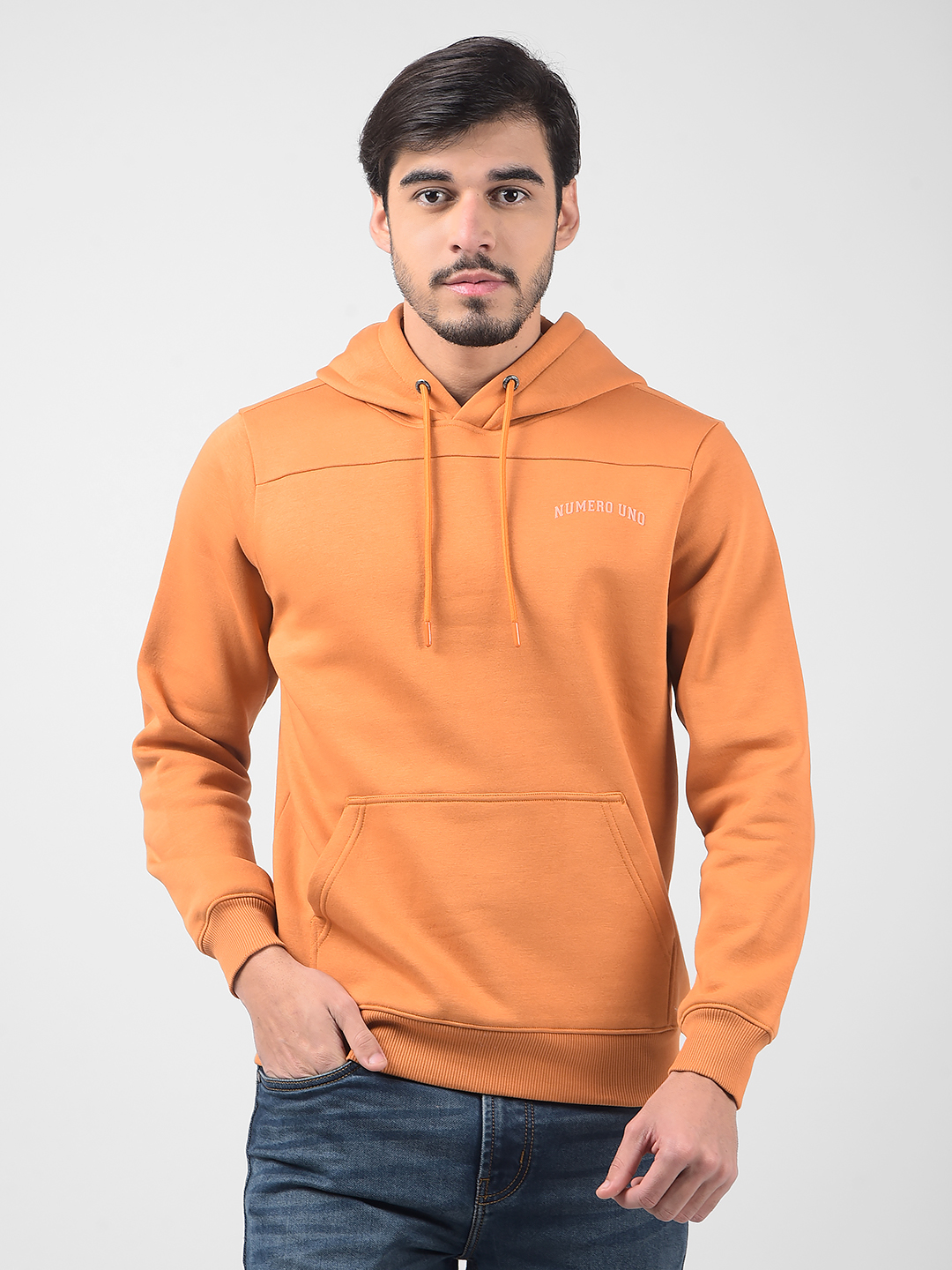 Numero Uno Men Orange Graphic Print Hooded Sweatshirt